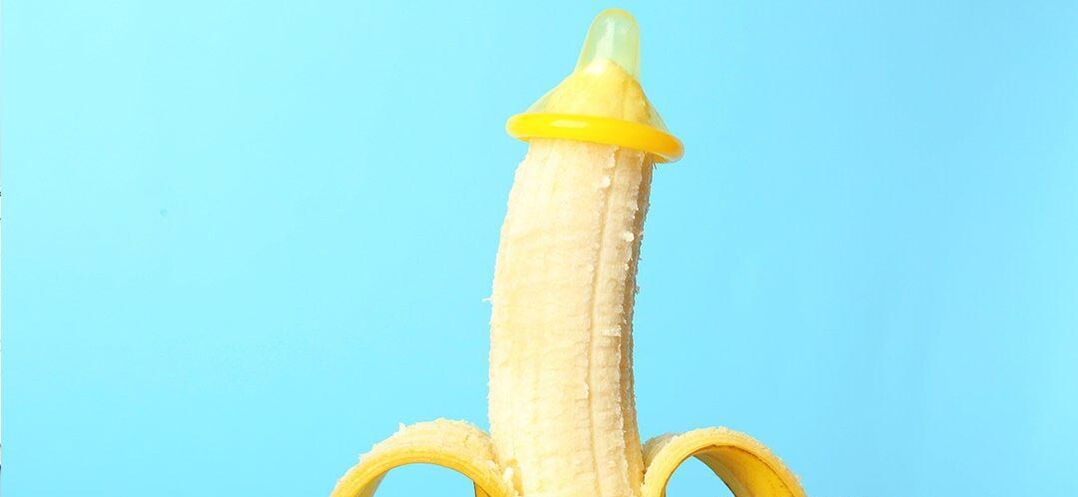 banana in condom as an imitation of non-surgical penis enlargement